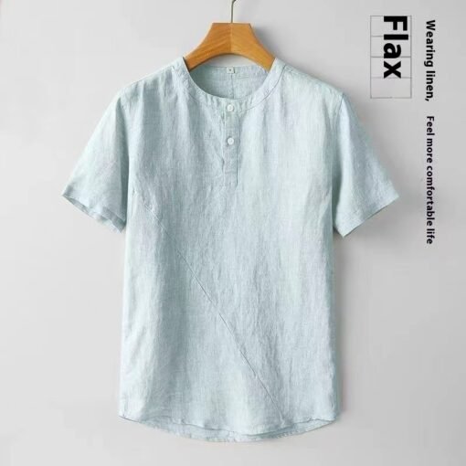 Menswear Cotton And Linen Casual T-shirt Short Sleeve - Image 2