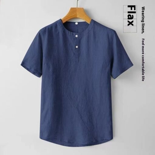 Menswear Cotton And Linen Casual T-shirt Short Sleeve - Image 3