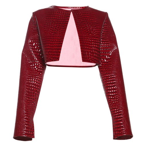 Women's Slim Fit Midriff-baring Short Round Neck Coat - Image 4